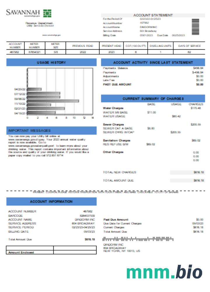 Miasto Savannah utiliyu business bill